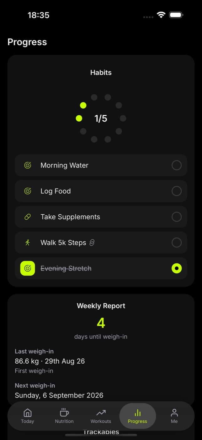 Go Gym app: Weight loss milestones screen
